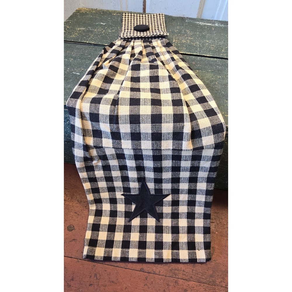 Primitive Heritage Star Tab Towel Black & Beige Cotton Homespun with‎ Star NEW